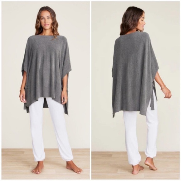 NWT Barefoot Dreams hi-low side-tie grey poncho Olive Branch size small medium - Picture 1 of 10